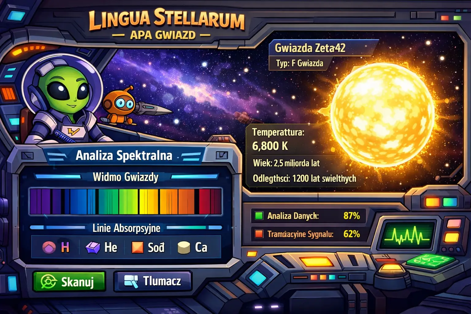 Mapa gwiazd z panelem analizy spektralnej